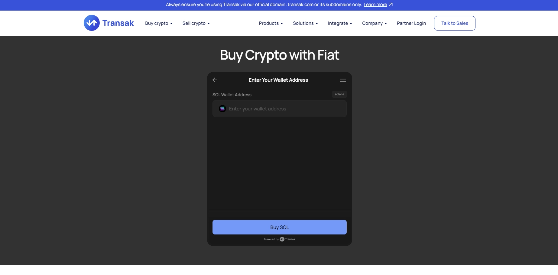 Purchase crypto with Transak