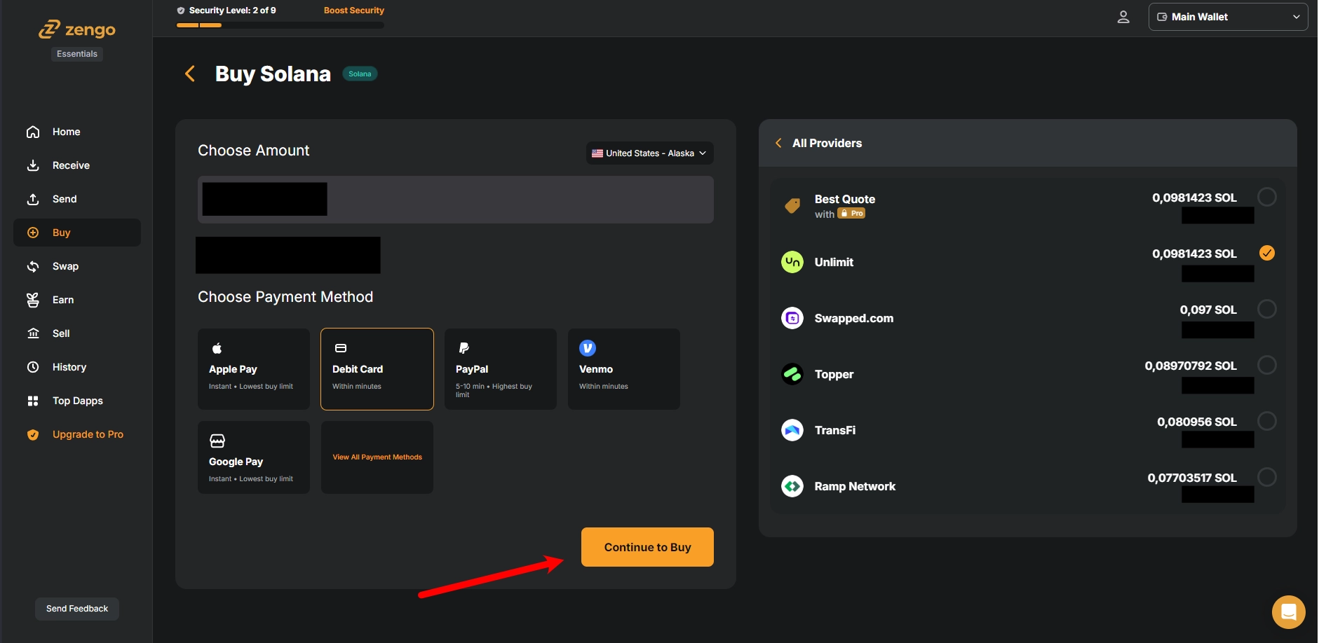 Purchase crypto with Zengo